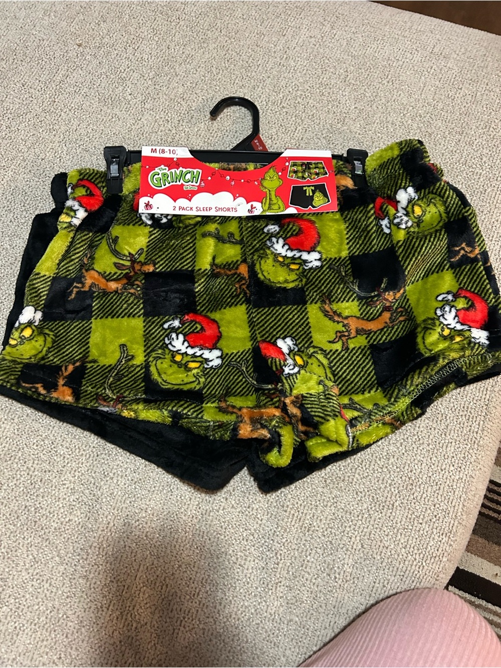 The Grinch Plush Holiday Sleep Shorts - Green & Black size M